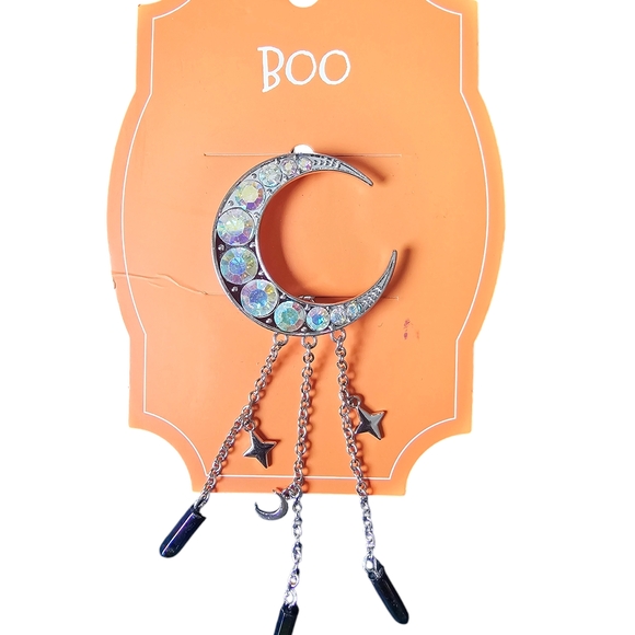 Accessories - Silver Crescent Moon Hair Clip with Chains